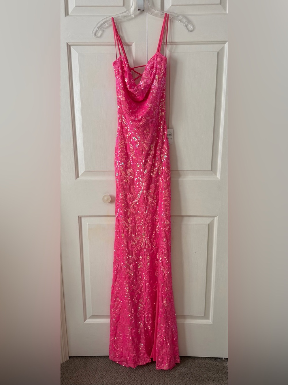 Windsor Gabrielle Pink Sequin Cowl Neck Dress